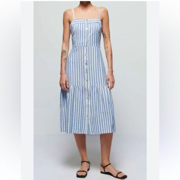 Anthropologie Nation Luciana Stripe Single Tier Dress - Parisian Blue Stripe MED - Picture 1 of 12